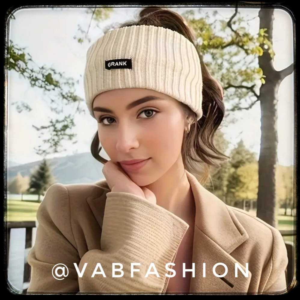 Thick, Soft, Beige Ribbed, Earwarmer Headband Winter Beanie